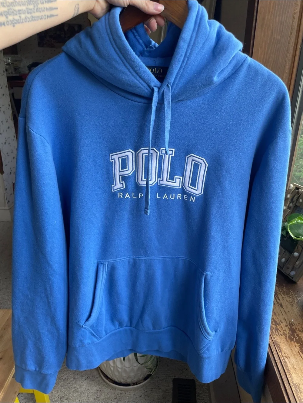 Polo by Ralph Lauren Blue Pullover Hoodie with White Embroidered Logo